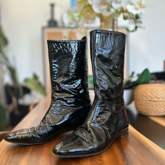 MANOLO BLAHNIK VINTAGE PATENT LEATHER BOOT size EU 35.5 - Picture 2 of 11